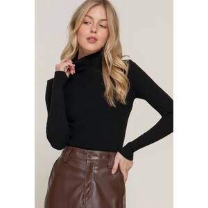 NEW ACTIVE BASIC turtleneck fitted rib sweater top in black